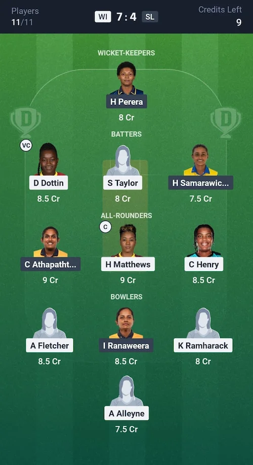 WI W vs SL W Dream11 Prediction GL Team 1