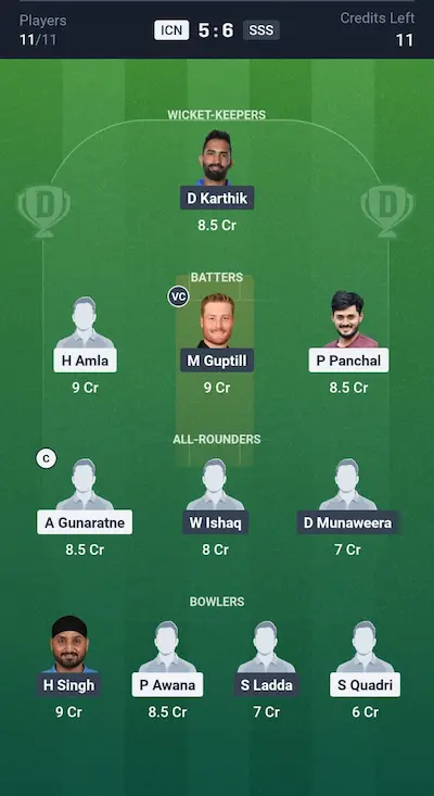 ICN vs SSS Dream11 Prediction Grand League Team 2