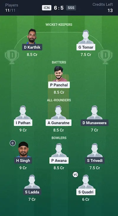 ICN vs SSS Dream11 Prediction Grand League Team 3