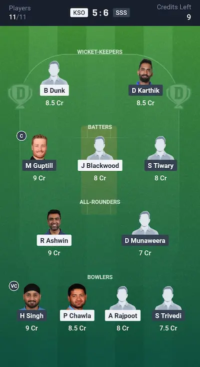 KSO vs SSS Dream11 Prediction Grand League Team 2