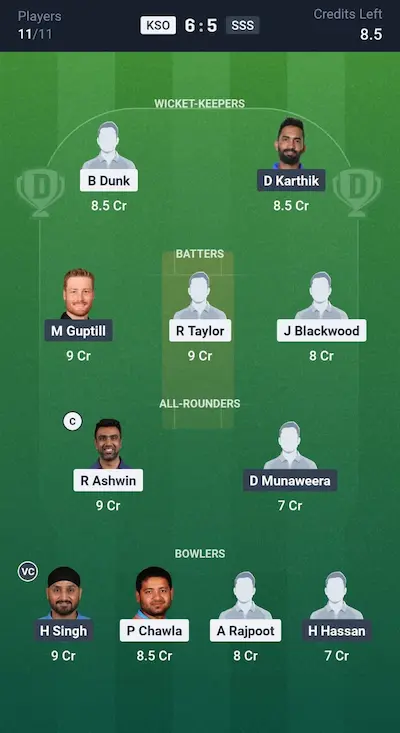 KSO vs SSS Dream11 Prediction Grand League Team 4
