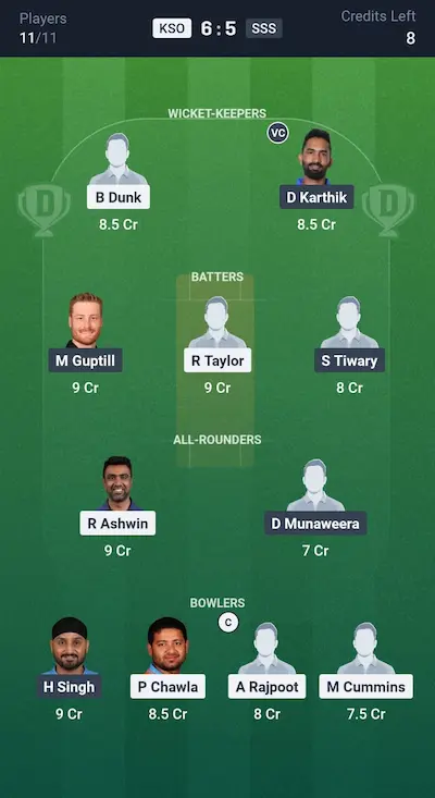 KSO vs SSS Dream11 Prediction Grand League Team 5