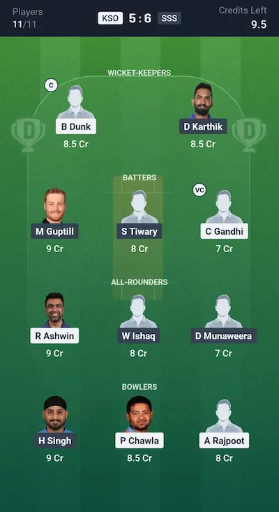 KSO vs SSS Dream11 Prediction Grand League Team 7