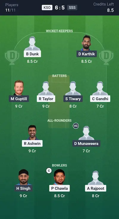 KSO vs SSS Dream11 Prediction Small League Team