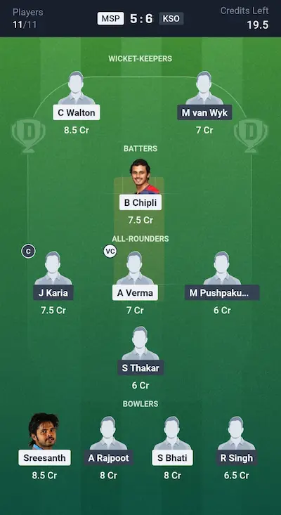MSP vs KSO Dream11 Prediction Small League Team
