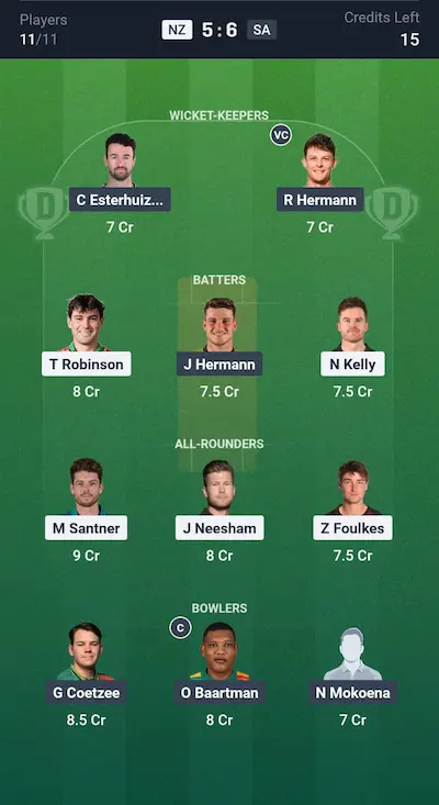 NZ vs SA Dream11 Prediction Grand League Team 7
