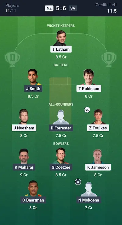 NZ vs SA Dream11 Prediction Grand League Team 5