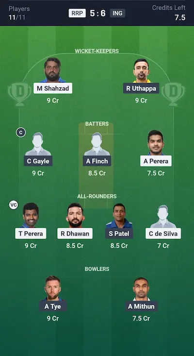 RRP vs ING Dream11 Prediction Grand League Team 1