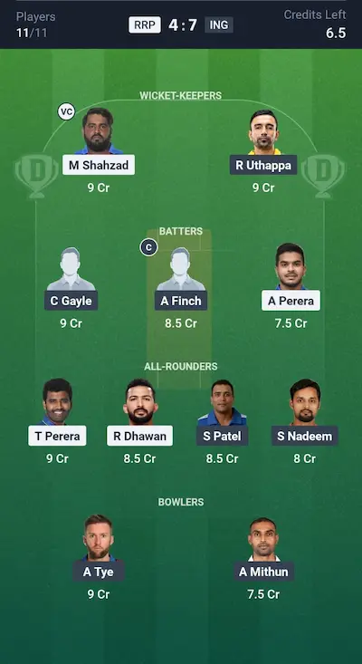 RRP vs ING Dream11 Prediction Grand League Team 2