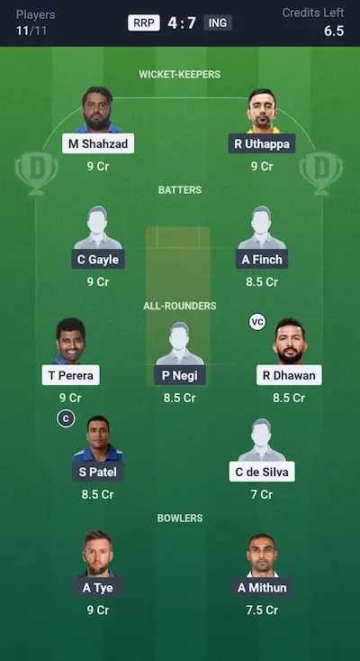 RRP vs ING Dream11 Prediction Grand League Team 3