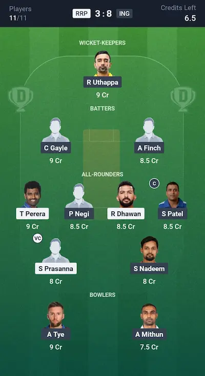 RRP vs ING Dream11 Prediction Grand League Team 5