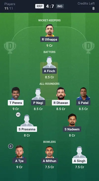 RRP vs ING Dream11 Prediction Grand League Team 6
