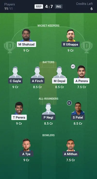 RRP vs ING Dream11 Prediction Grand League Team 7