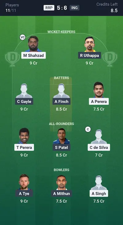RRP vs ING Dream11 Prediction Grand League Team 8