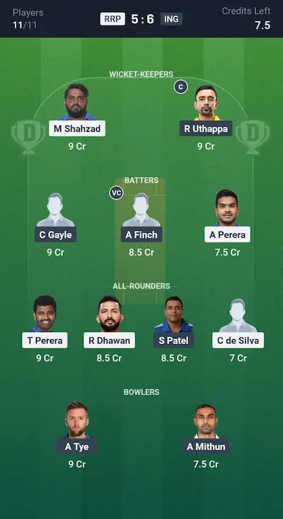 RRP vs ING Dream11 Prediction Small League Team